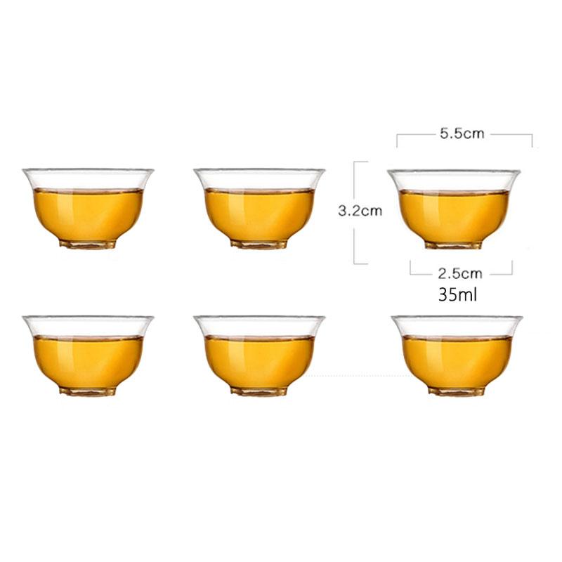 6Pcs/Lot Heat-Resistant Transparent Single Layer Glass Small Kung Fu Tea Cup Set 35ml Magnolia Cups Travel Tea Set