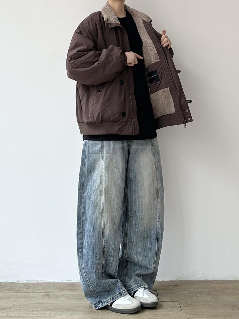 Herren Japanische Retro Lammwolle Warme Baumwolljacke - Winter Lockerer Schnitt, Samt Verdickt, Stehkragen Oberbekleidung