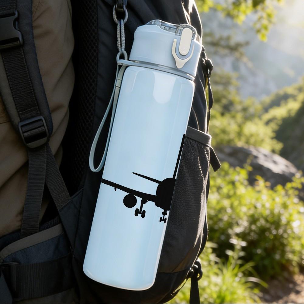1PC Airplane Top View Silhouette Print 750ml Color Plastic Sports Water Bottle Leakproof Flip Straw Lid Suitable for Sports Office Home Use