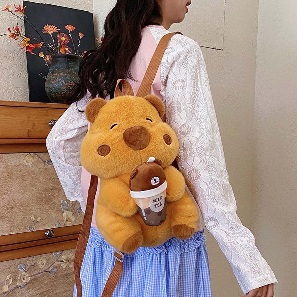 Soft Capybara Plush Backpack Cute Cartoon Daypack Thickened Brown Doll Bag Kids
