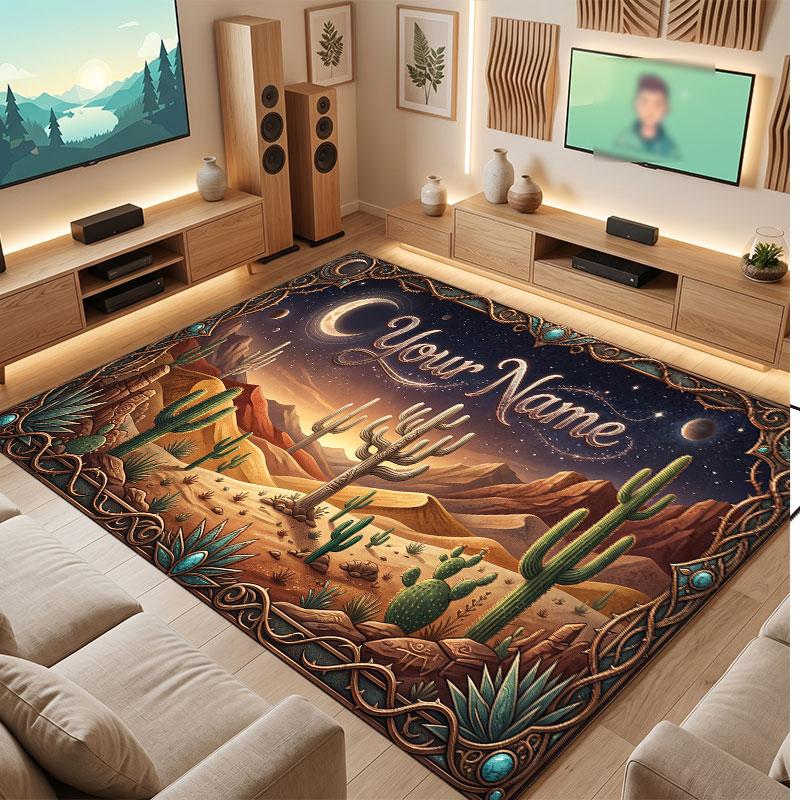 Mountain Landscape Theme Crystal Velvet Floor Rug Personalized Custom Name Text Warm Carpet Home Decoration