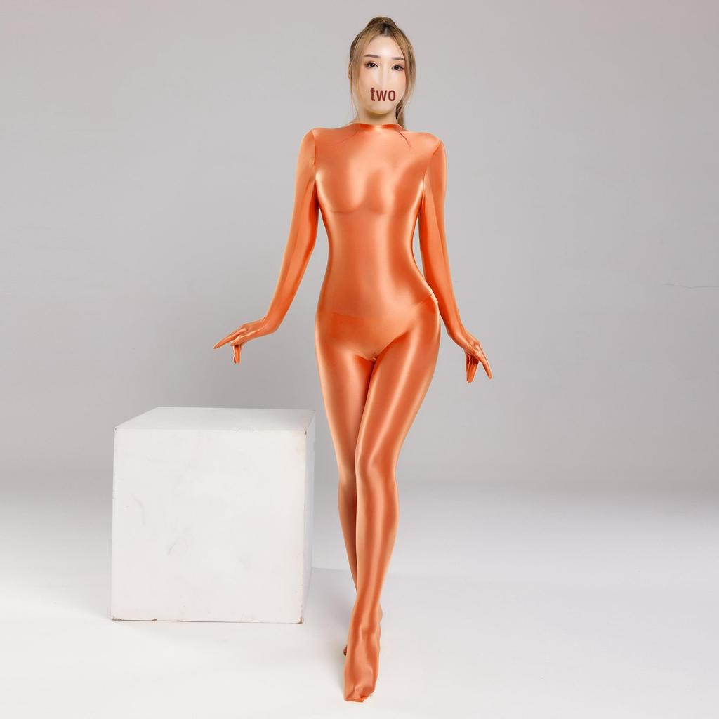 Women's Glossy Long Sleeve Gymnastics Leotard - Body Sculpting Yoga Jumpsuit