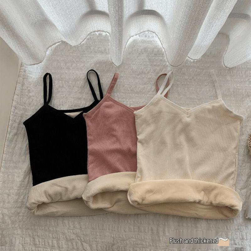 Plus Size Fleece-Lined Slimming Camisole Vest - Extra Thick Sleeveless Top for Autumn/Winter