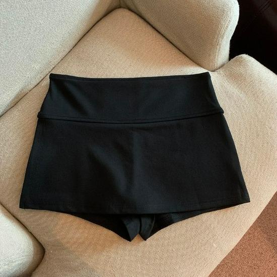 

Женская летняя юбка-брюки А-силуэта с боковым разрезом для йоги 2024 - Американский стиль, Приталенная, Защита от просвечивания, Универсальная спортивная юбка Extra Small чёрный