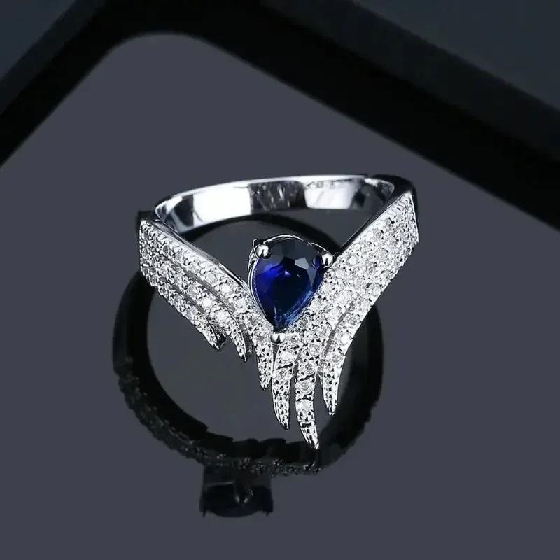 2026 New Blue Cube Zircon Attends Banquet Ring Fashionable, Elegant, High End Women's Bridal Luxury Inlaid Jewelry Accessories