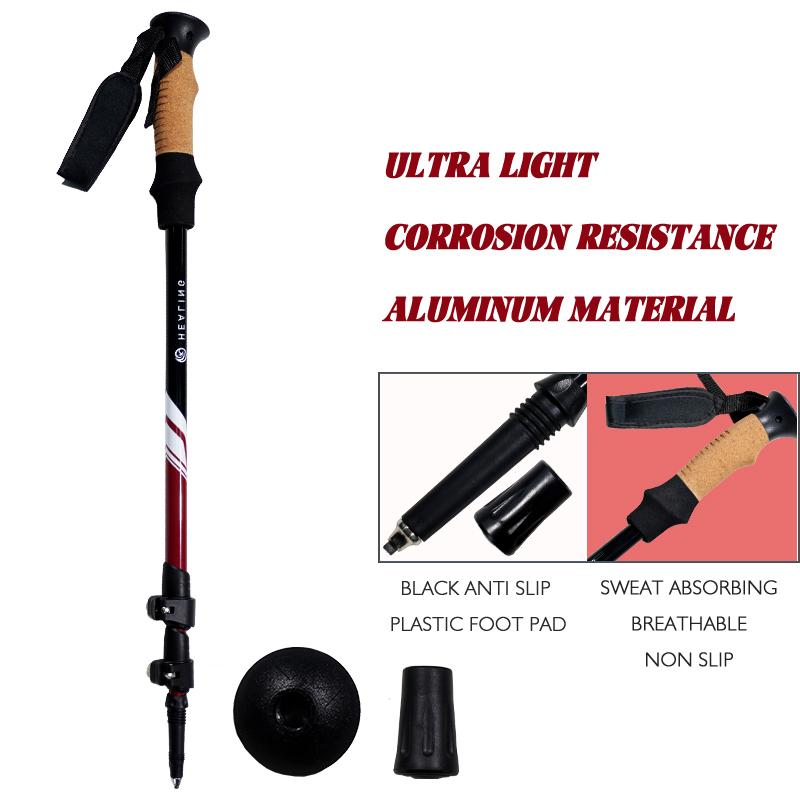 Aluminum Alloy Trekking Poles Collapsible Hiking Poles with Cork Grips Quick Locks Snow Baskets Suitable for Walking Travel Trails, Red