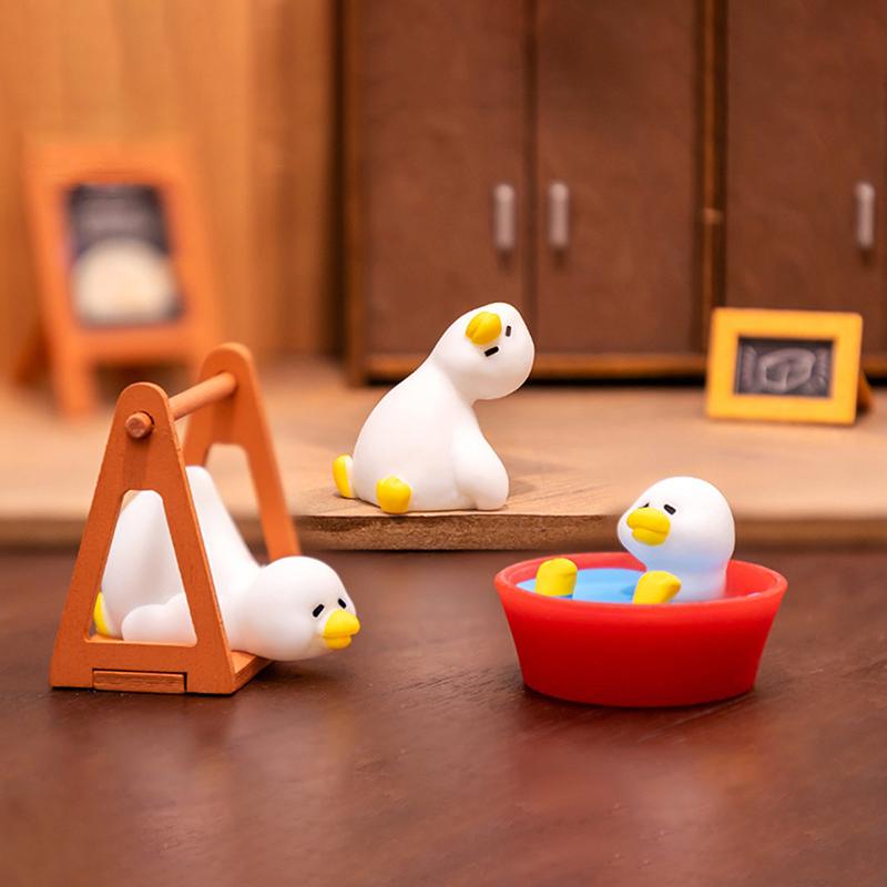 7Pcs Cute Lazy Duck Mini Resin Figurines Multi-Pose Small Statues for Desktop Fairy Garden Home Decor Party Favors