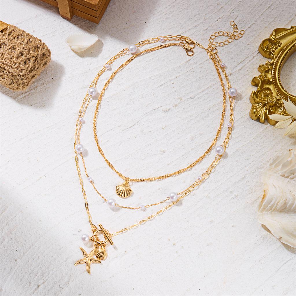 Bohemian Starfish Shell Pendant Necklace For Women Trendy Summer Beach Pearl Chain OT Buckle Choker Travel Party Jewelry
