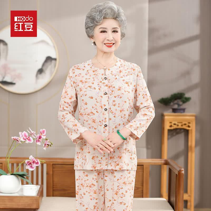 Hodo Elderly Women s Summer Short Sleeve Cotton-Rayon Home & Sleepwear Set 4XL