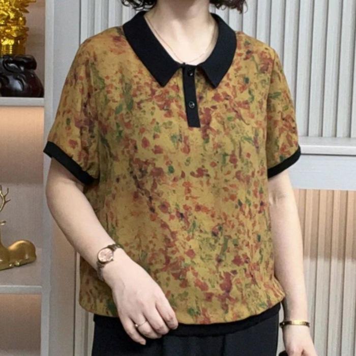 Mom s Summer Loose Fit Doll Collar Stylish T-Shirt for Middle-Aged & Elderly 3XL