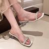 Transparente Kristallabsatz-Sandalen Damen Sommer 2025 neu chinesischer Stil Strass dicker Absatz Feenstil High Heel Pantoletten