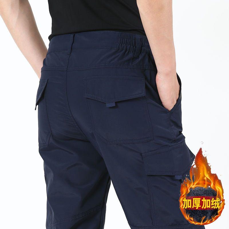 Outdoor Overalls for Men Straight-leg Trousers with Velvet and Multiple Pockets Loose Windproof Hiking