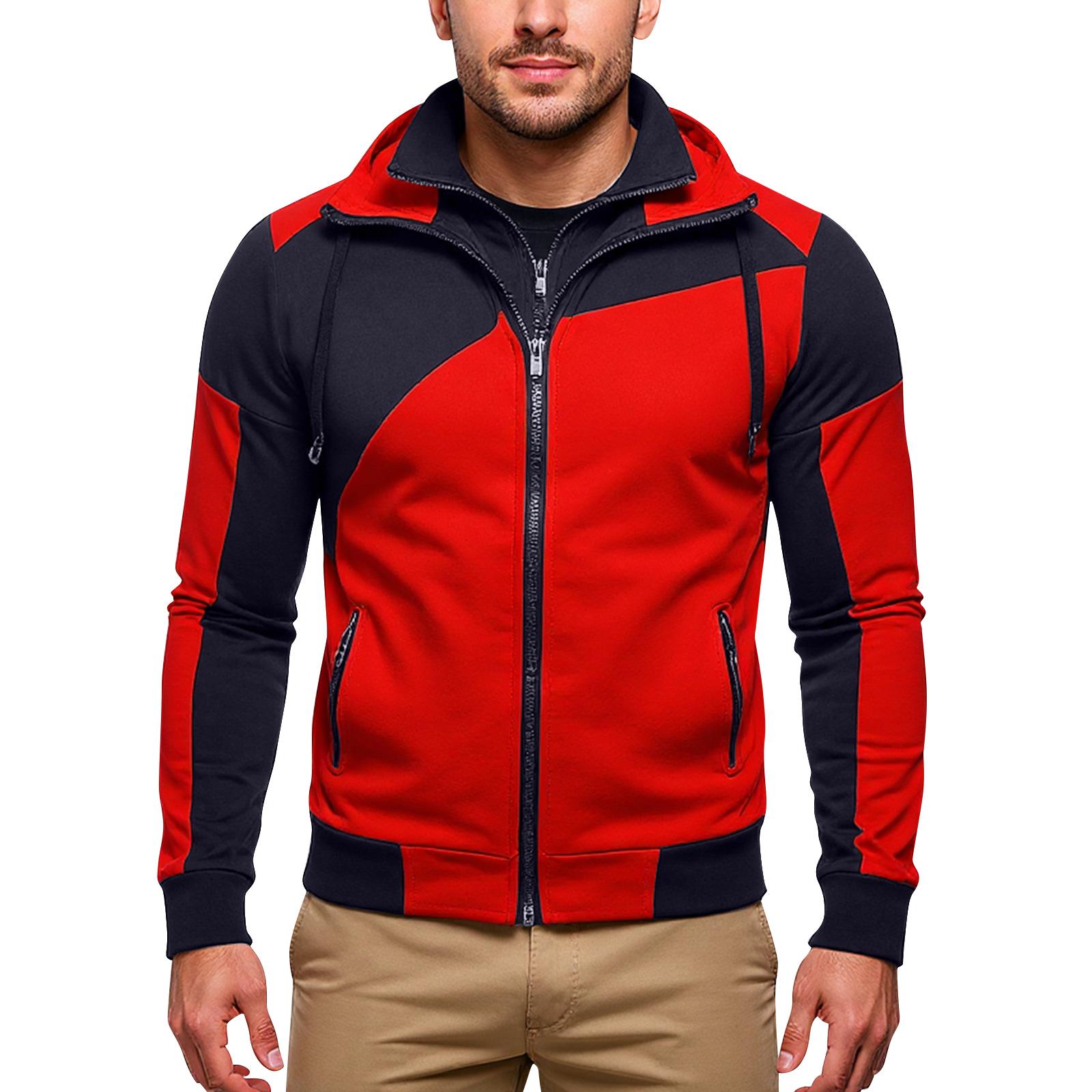 

Мужская куртка с вставками, кардиган с капюшоном на молнии в два слоя M