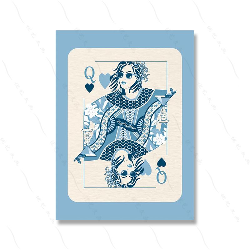 

Свежий синий винтажный покерный билет на стену с изображением дамы и туза, настенная живопись, скандинавские постеры и принты, настенная картина для гостиной, декоративная 21x30cm No Framed