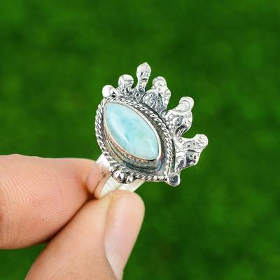 Anniversary Gift For Her Natural Larimar Multi Stone Adjustable Ring 925 Silver