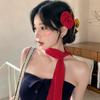 Floral Chiffon Scarf With Rose Decor Sweet Neck Scarf For Women Casual Dress Shirt Accessory