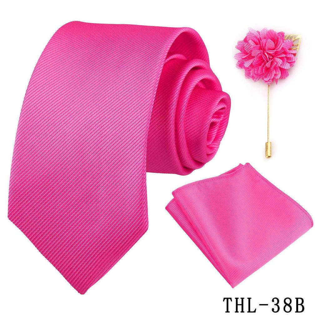 Men's Wine Red Striped Tie, Pocket Square & Brooch Set for Weddings & Banquets