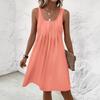 Women's U Neck Sleeveless A Line Mini Dress Solid Color Front Pleated Casual Tank Sundress