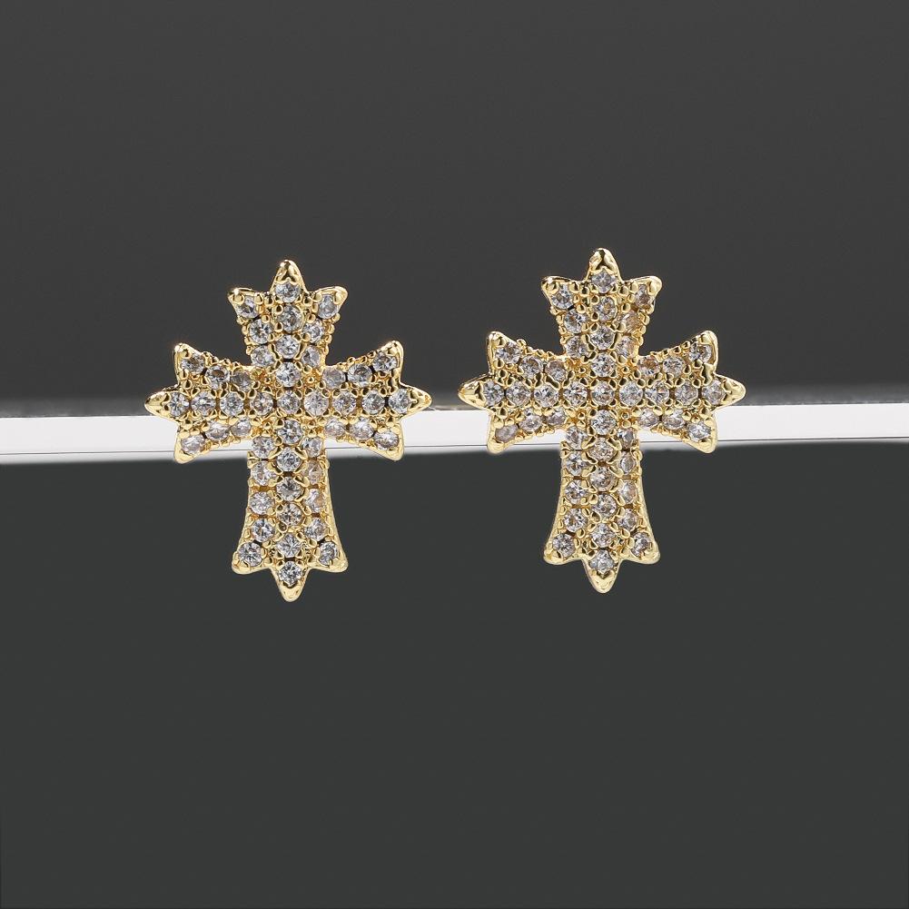 Cross Earrings Summer Premium Light Luxury Full Diamond Hip Hop Ear Jewelry