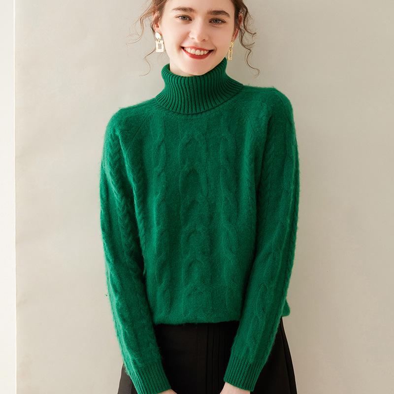 

Женский двухслойный кашемировый свитер с высоким воротником и рукавами реглан - Идеально подходит для осени и зимы. XL (suitable for 125-135 jin)