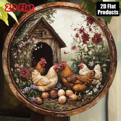 Vintage Chicken Egg Round Metal Wall Art Home Office Decor Gift