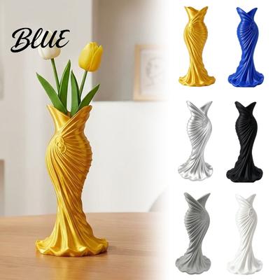 Langlebige Plastikvase 3D-gedruckt Abendkleidförmige Vase Elegantes Kleid Skulptur Design Blumentopf Minimalistisches Wohnaccessoire für Eingangsbereich Beistelltisch