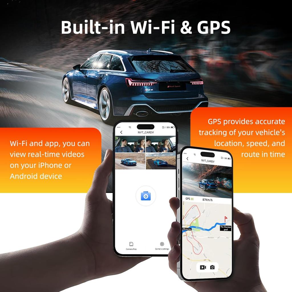 2025 4 Channel Dash Cam Front Rear 2.5K+1080P 3.18' IPS 360 Car Camera with WiFi GPS 24/7 Night Vision Parking Mode Free 128GB C