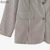 ZANZEA Women Turn Down Collar Casual Long Sleeve Stripe Cardigan Blazer