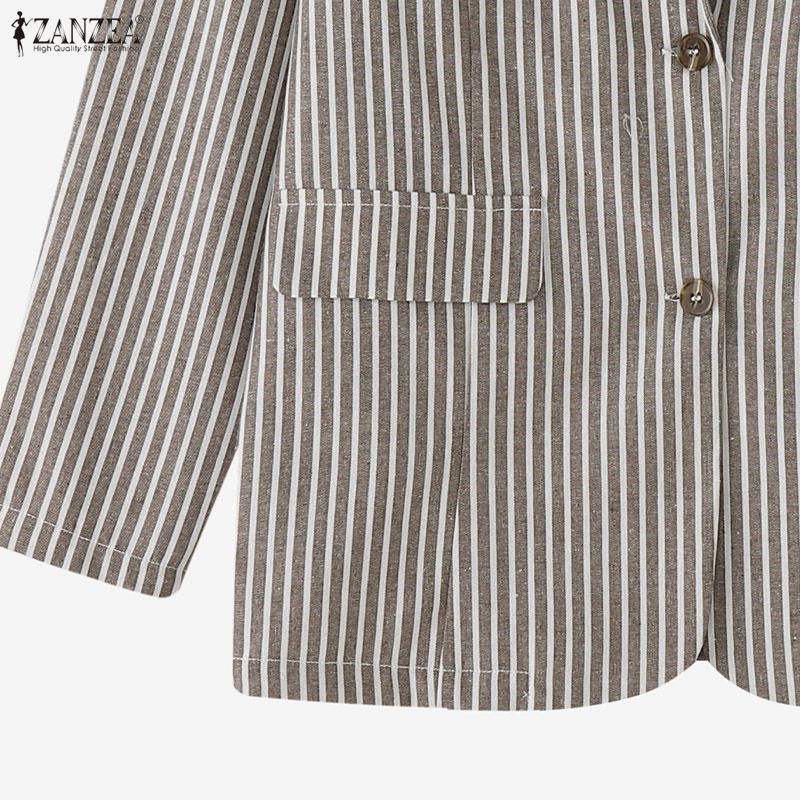 ZANZEA Women Turn Down Collar Casual Long Sleeve Stripe Cardigan Blazer