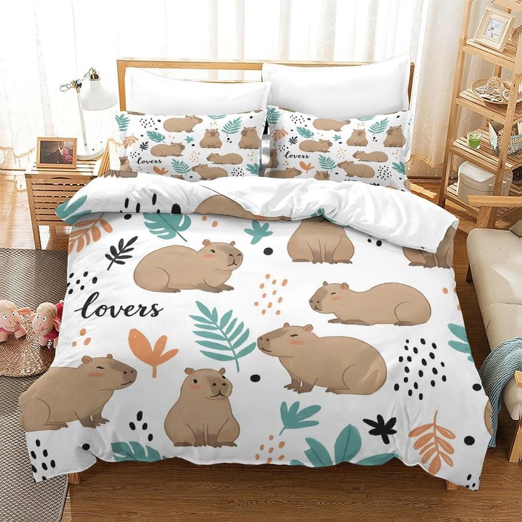 Set Copripiumino Animali Capibara, Set Biancheria da Letto 3D in Microfibra con Federe, Copripiumino Stile Cartone Animato Giungla per Tutte le Stagioni