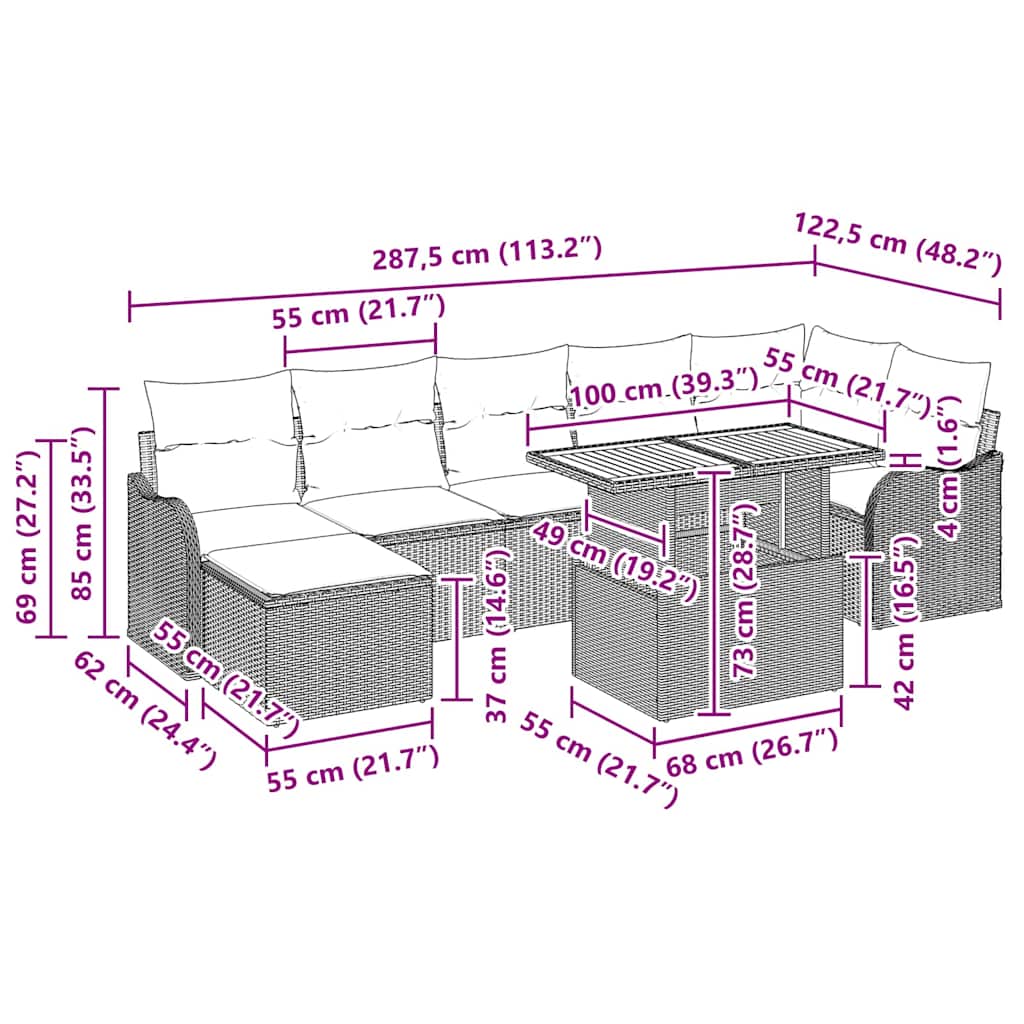 Garden Sofa Set with Cushions and Storage 8 pcs Black