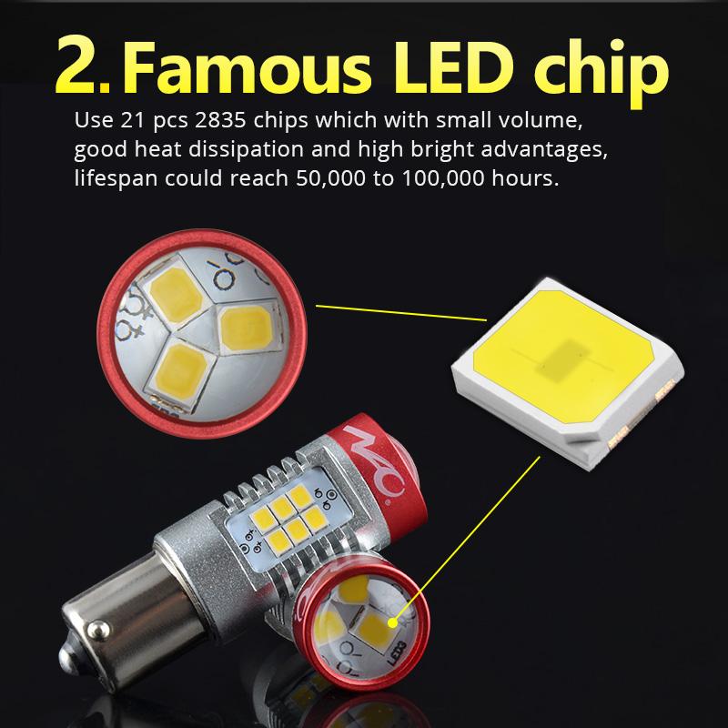 NAO P21W LED 1156 PY21W BA15S T20 W21/5W W5W T10 7443 For LADA DRL P21/5W 1300LM Car Lights Bulb 7440 BAY15D W21W 1157 Red White Dome Lights 6