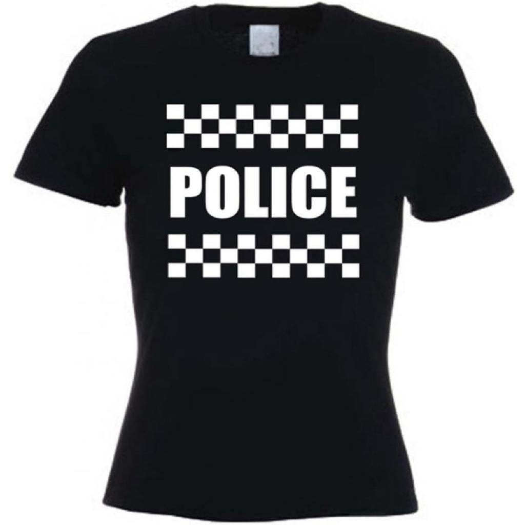 Police Uniform Womens Fancy Dress T-Shirt (Large) Black
