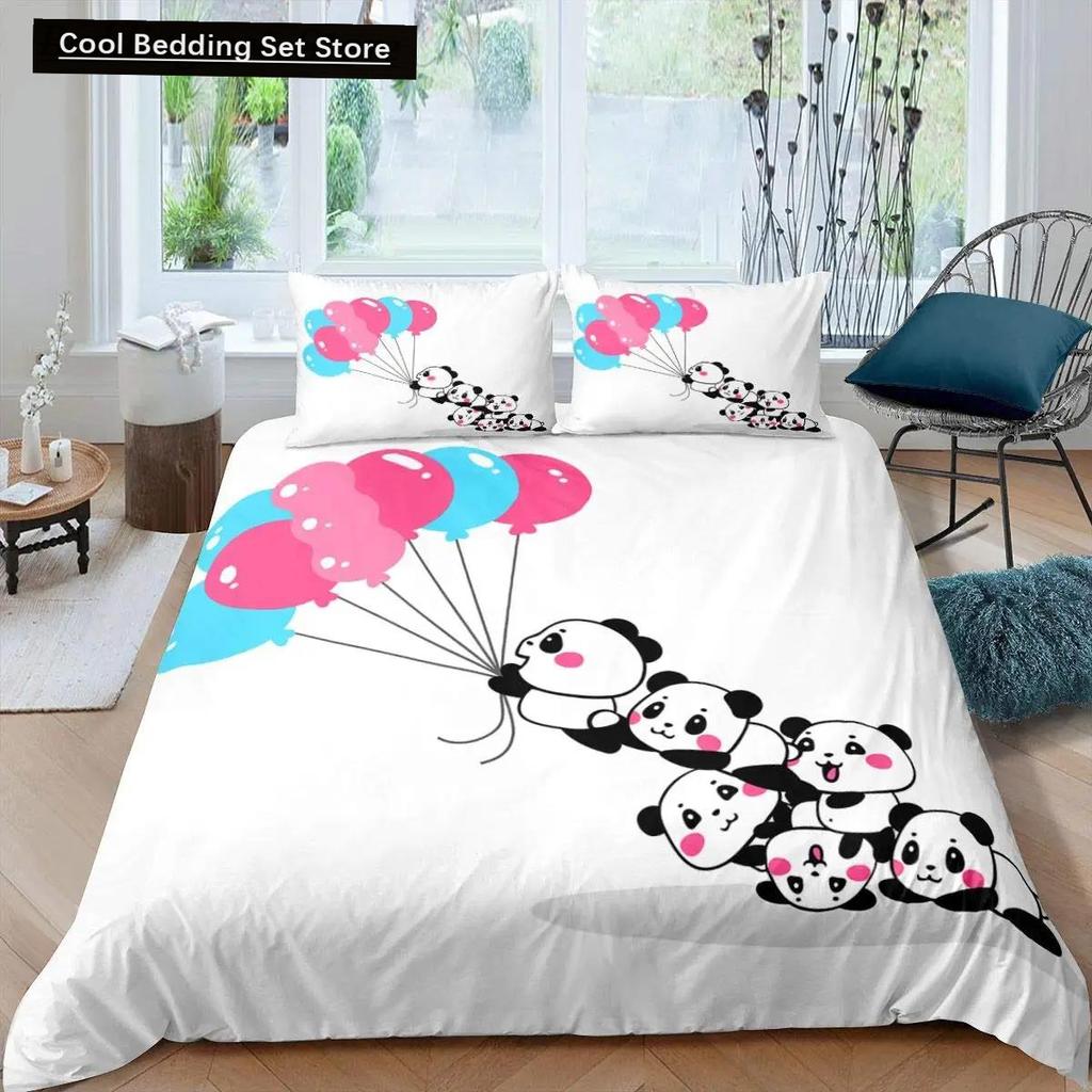 Panda King Full Bedidng Set Kids Romantic Bedding Set Cartoon Animal Duvet Cover Bicycle Balloon Dragonfly Polyester Quilt Cover