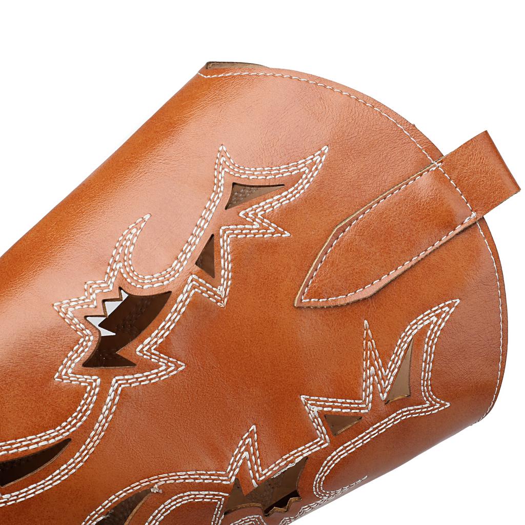 Women Summer Embroidery Western Boots Cowgirls Ankle Boots Hollow Out Chunky Heels Shoes
