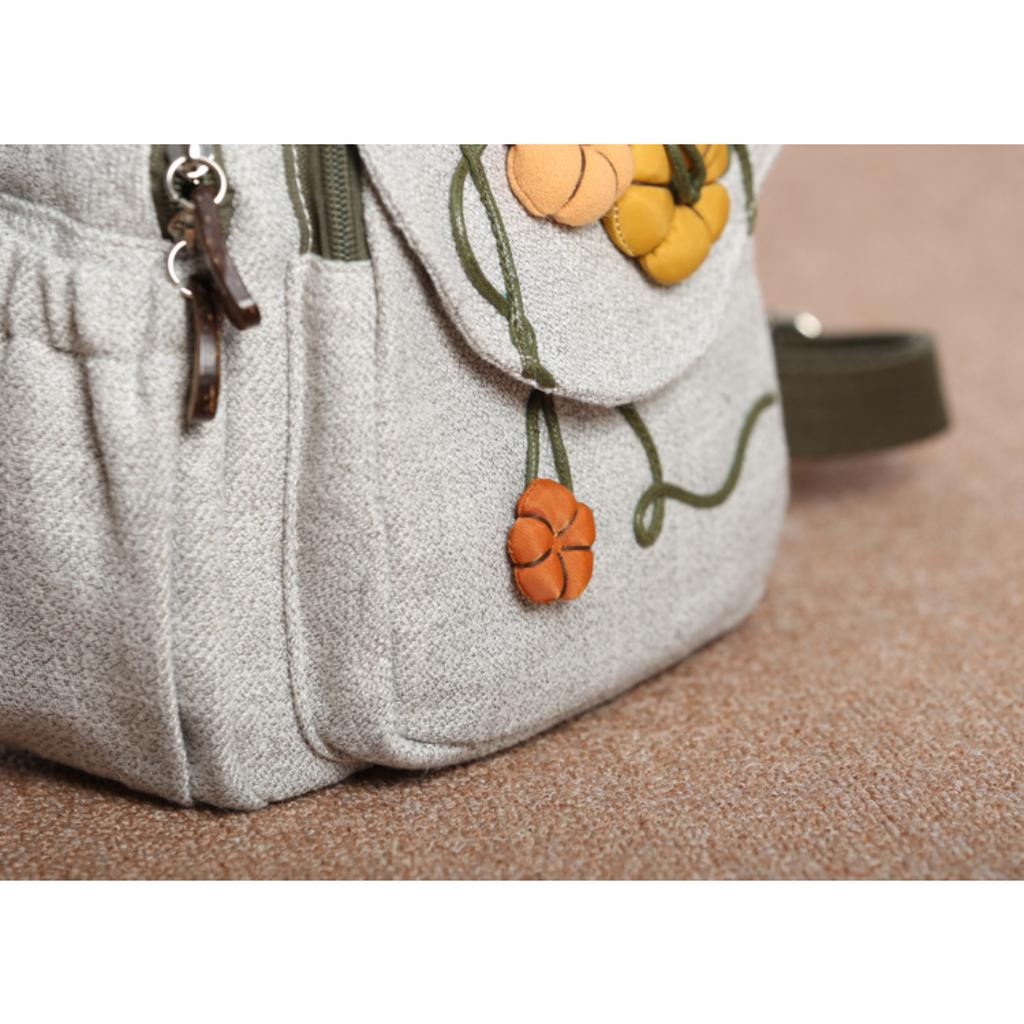 National Style Canvas Women Backpack With Hand Stitching, Literary Fresh Mini Chest Bag, Portable Small Rucksack For Travel Outdoor Daily Casual Use
