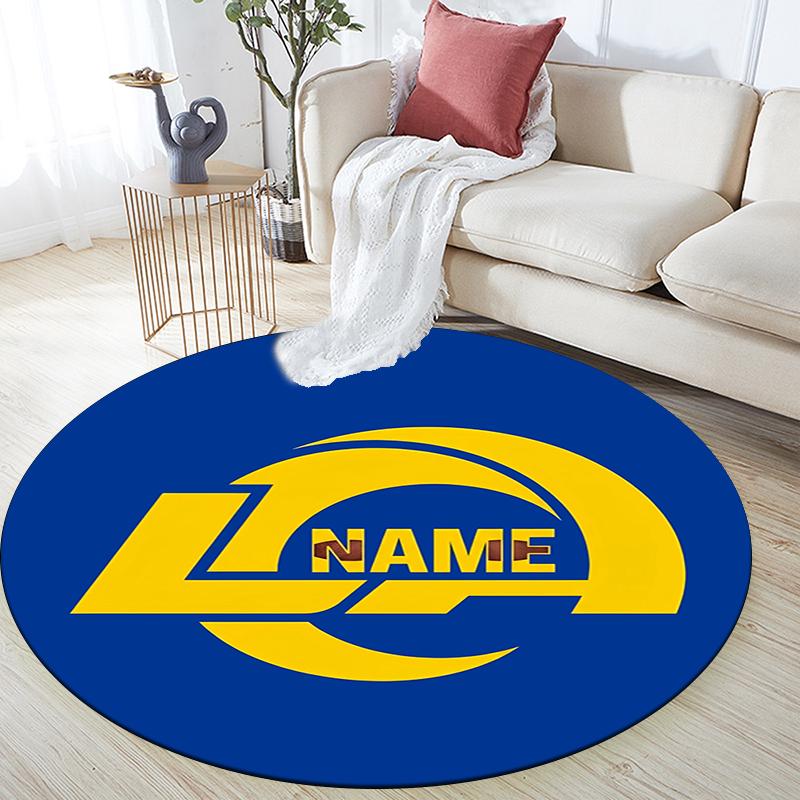 Custom Name,Los Angeles Rams pattern round rug,Carpet Rug for Living Room Bedroom Playroom ,Non-slip Floor Mat,Holiday Gifts and Birthday Gifts.