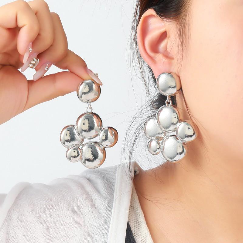 Geometric Dot Cutout Alloy Earrings Women Gold Fashion Minimalist Statement Jewelry 2025