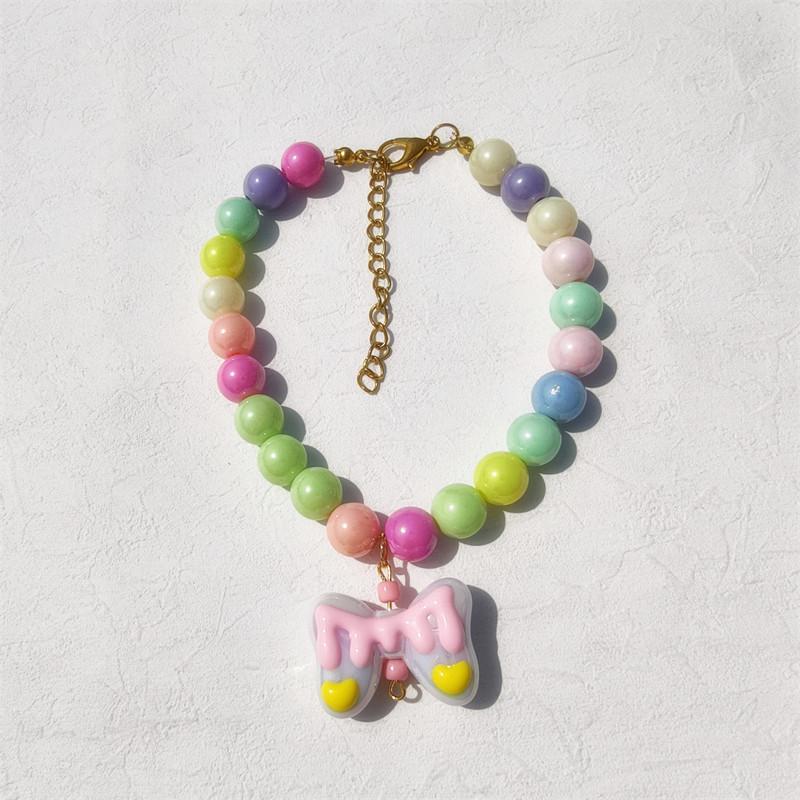 

Handmade Colorful Beaded Pet Necklace Cute Flower Accessories Acrylic Cat & Dog Ornaments Princess Style Decorative Collar XS 15-20CM розовый