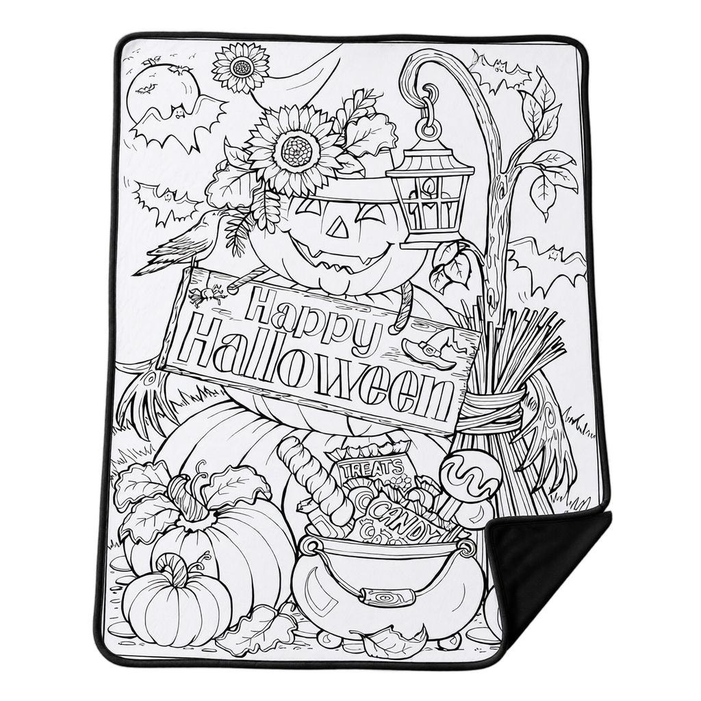 Kids Halloween Drawing with Brushes, 70 Cm, Parent-Child Coloring Blanket for Children