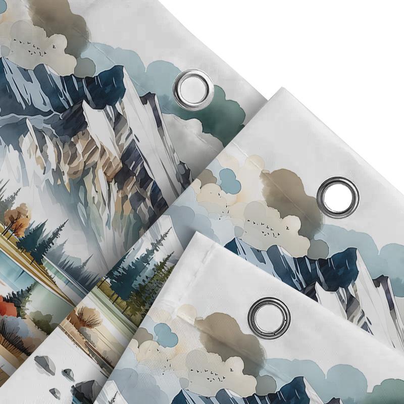 Watercolor Mountain Lake Shower Curtain Nature Landscape Art Bathroom Decor Waterproof With Complimentary Hook Elevate Space