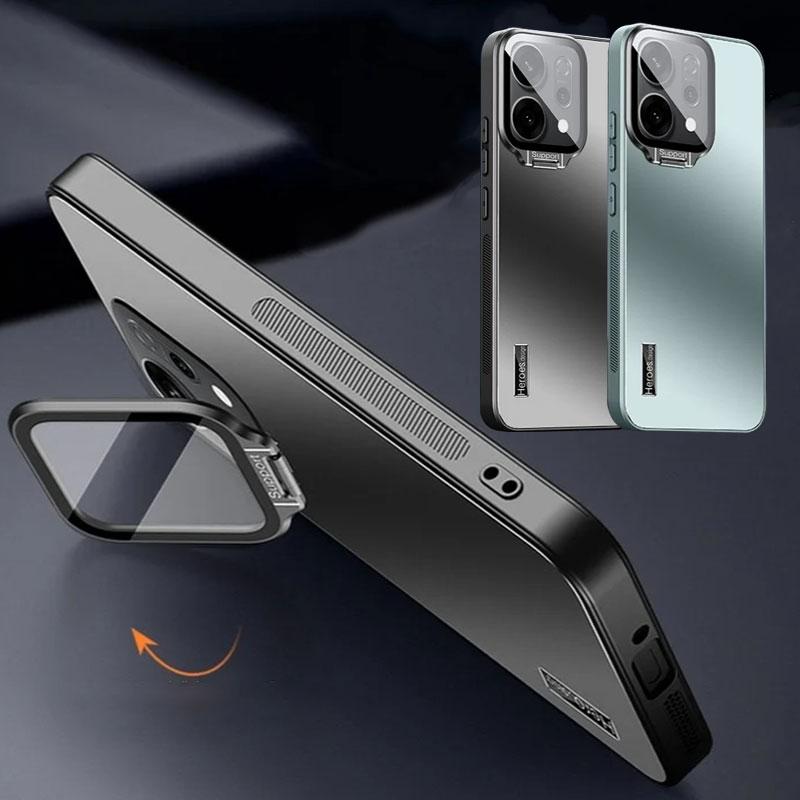 Matte Shockproof Bracket Phone Case For OPPO Reno 14 Pro Metal Lens Camera Protection Holder Stand Back Cover For Reno 14Pro