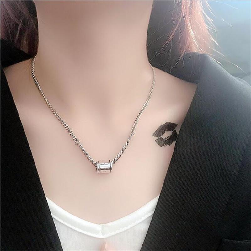 European And American Port Style Design Spring 925 Sterling Silver Retro Cylindrical Letter Clavicle Chain Necklaces TYB379