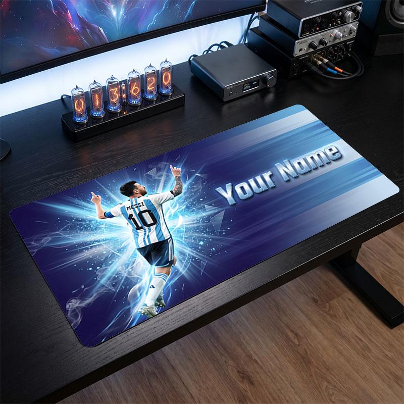 Tappetino per Mouse Grande Personalizzato Lionel Messi, Stampa Testo Nome Personalizzato, Tappetino da Scrivania Antiscivolo con Logo Calcio, Regalo per Gamer