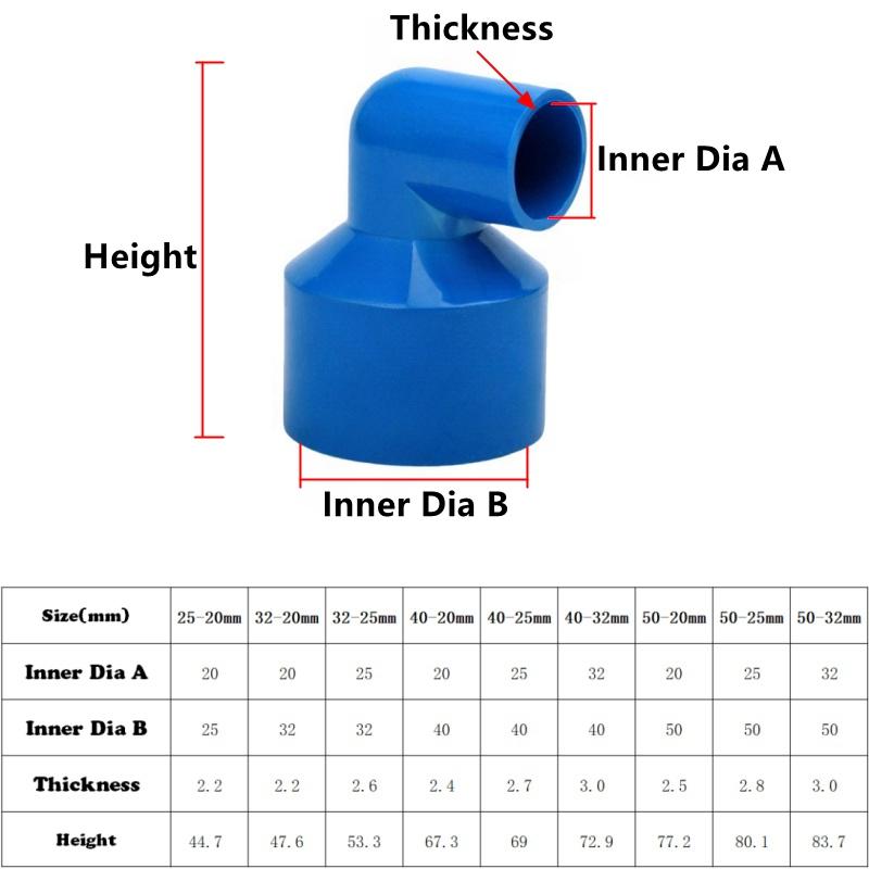 1PC I.D 20~50mm PVC Reducing 90 Degree Elbow Joints PVC Pipe Connector Garden Irrigation Water Aquarium Fish Tank DIY Fitting