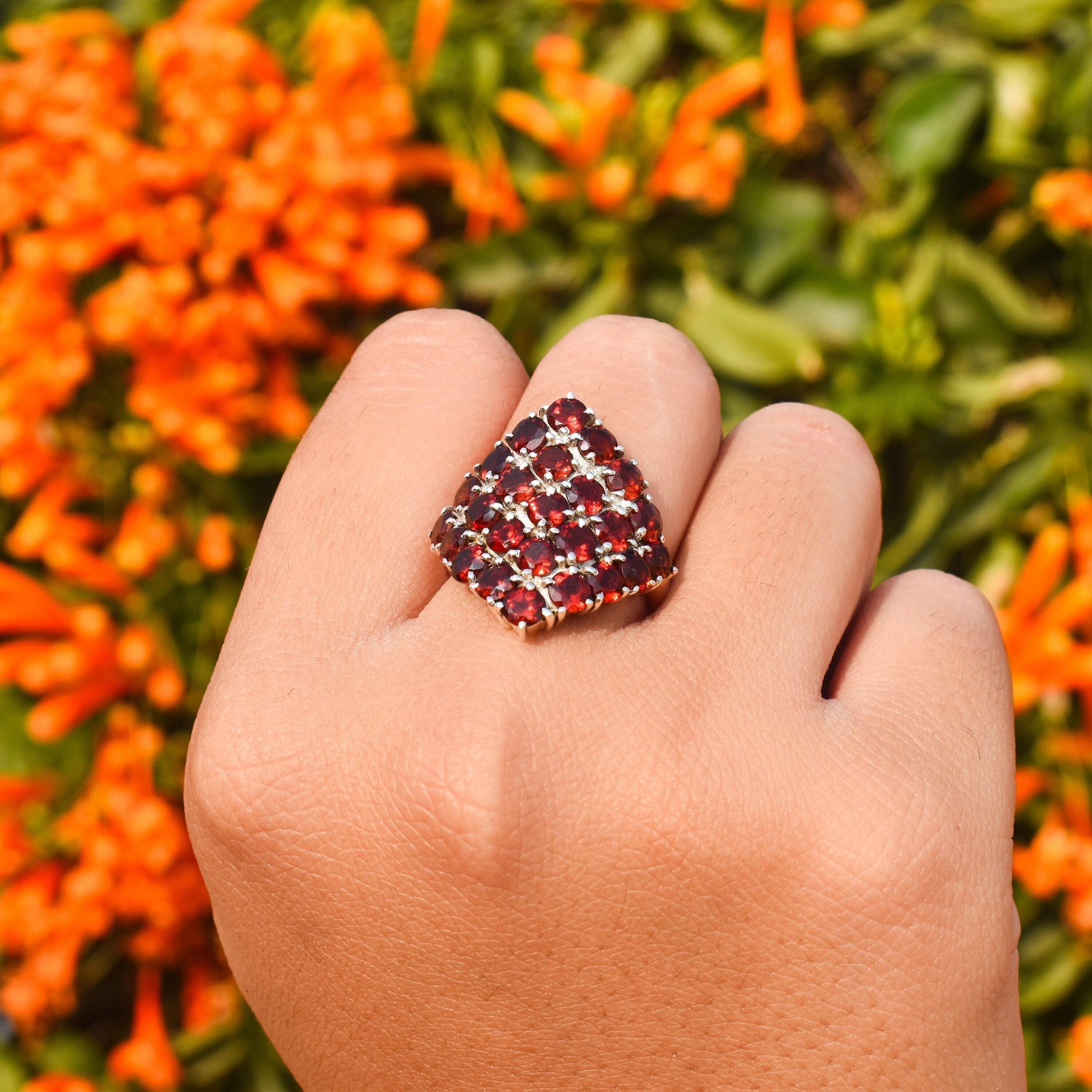 Garnet Ring: Dainty 925 Sterling Silver