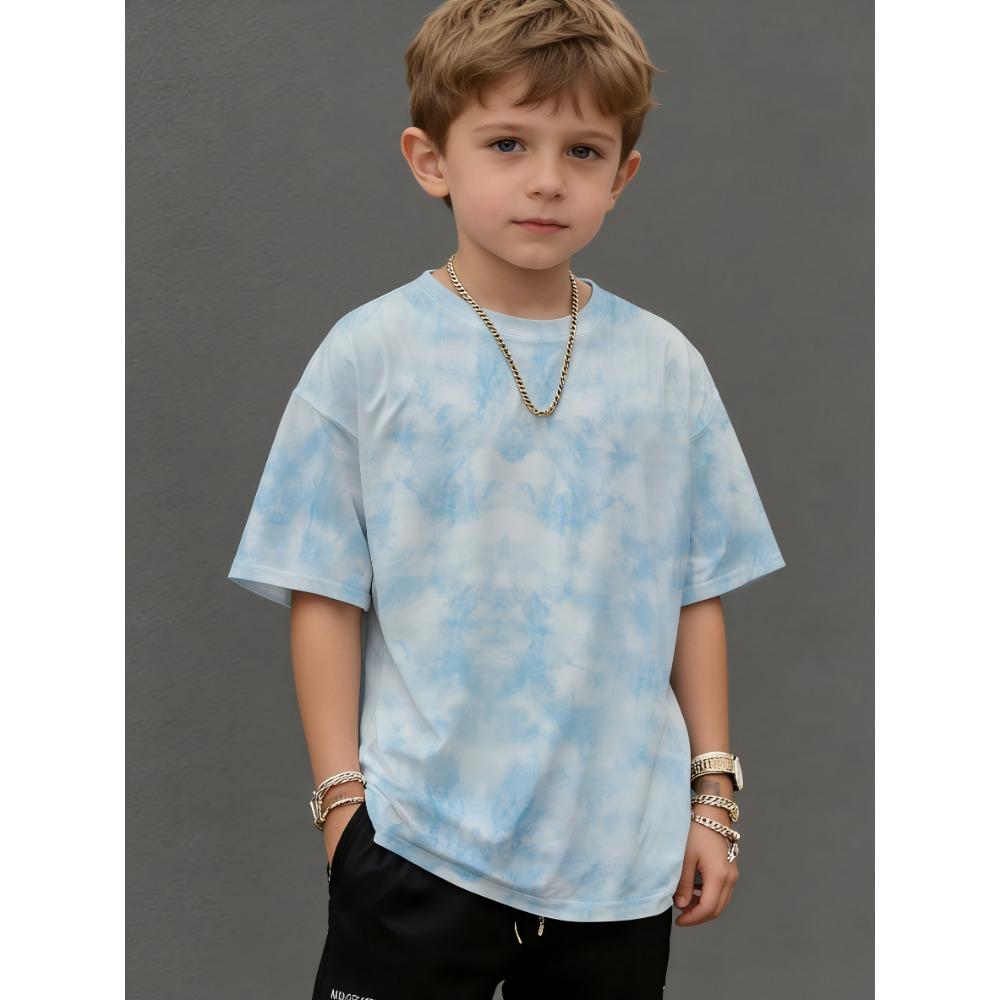 Fashionable Round Neck T-shirt for Boys and Girls. Clean Tie-dyed T-shirt Short-sleeved Fabric. Absorbs Sweat and Does Not Stuffy.