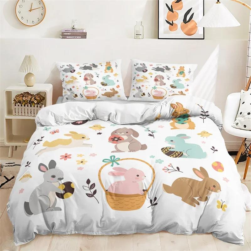 

Cartoon Rabbit Duvet Cover Easter Bedding Set Animals Pattern Festival Celebrate Comforter Cover Set Twin For Girl Nursery Child EU Single(135x200cm)