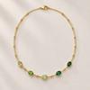 Colorful Oval Pendant Necklace Gold Tone Chain Necklace Multicolor Statement Jewelry Faceted Details Gift for Her