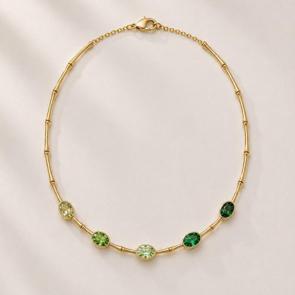 Colorful Oval Pendant Necklace Gold Tone Chain Necklace Multicolor Statement Jewelry Faceted Details Gift for Her